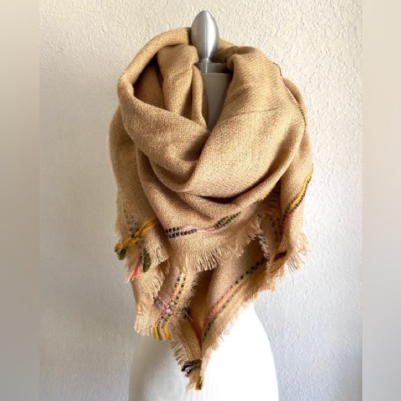 Oversized Blanket Scarf, Beige Shawl, Soft Warm Winter Scarf, Fashion Scarf - Picture 2 of 4
